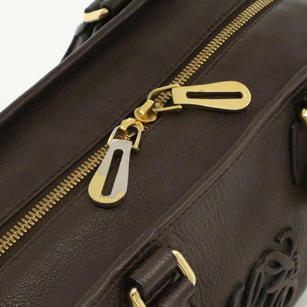 LOEWE Amazona Anagram Handbag Boston Bag Leather Brown - Picture 5 of 8